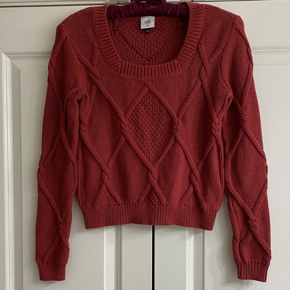 CAbi Women's Brick Red Cable Knit Cropped Sweater - Picture 3 of 5